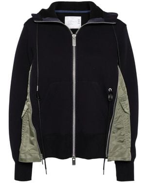 Sacai Farbblock Kapuzen-Zip-Up-Jacke - Schwarz