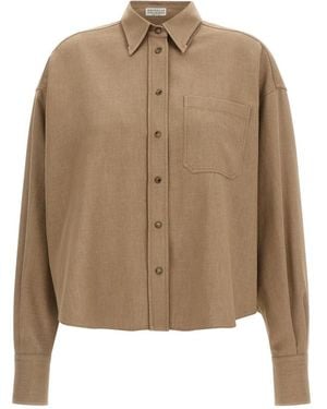 Brunello Cucinelli Overhemden ,Denim Sparkling Shirt - Naturel