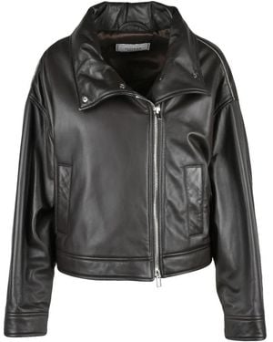 Peserico Jassen ,Bruin ,Leer Chiodo Jacket - Zwart