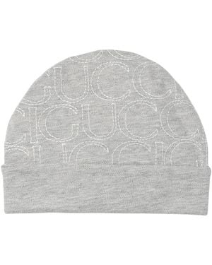 Gucci Logo Print Baumwollstrickmütze Stilvoll - Grau