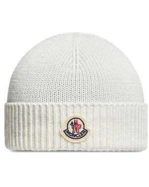 Moncler Accessoires ,Wit ,Katoen Logo Patch Beanie