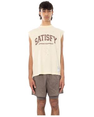 Satisfy Tops ,Katoen Moth Tech Perforated Printed Muscle Tee - Naturel