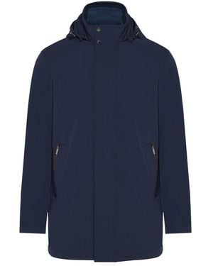 Paul & Shark Stretch Carcoat Met Afneembare Capuchon - Blauw