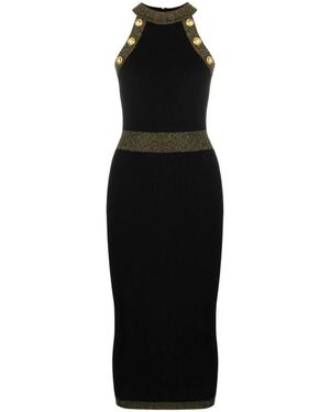 Balmain Kleedjes ,Zwart ,Leer Gebreide Jurk Met Knoopdetails