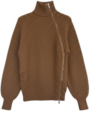 Dondup Truien & Vesten ,Bruin ,Wol Cardigan Met Schuine Rits