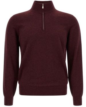 Brunello Cucinelli Kasjmier Trui Met Halve Rits - Paars