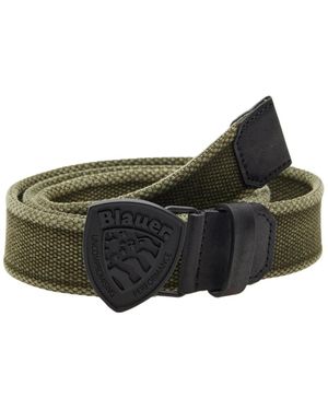 Blauer Militärgrüner Technischer Stoff Und Leder Gürtel Für Männer - Schwarz
