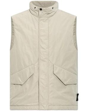 Stone Island Jassen ,Grijs ,Leer Geïsoleerd Vest Met Opstaande Kraag - Naturel
