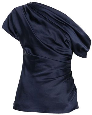 Jonathan Simkhai One-Shoulder Draped Satin Top - Blau