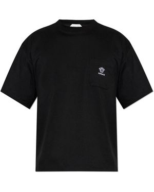 Versace Tops ,Zwart ,Katoen Geborduurd Katoenen Jersey T-Shirt
