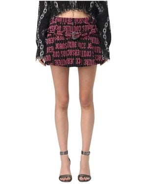Versace Jeans Couture Rokken ,Zwart ,Leer Geplooide Mini Rok Met Riem - Rood