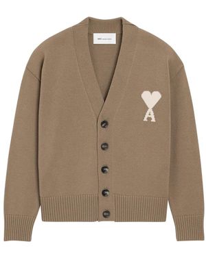 Ami Paris Truien & Vesten ,Katoen Quota Cardigan - Bruin