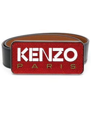 KENZO Er Logo Plaque Ledergürtel - Rot