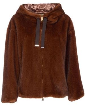 Herno Faux Fur Jacket With Hood - Brown