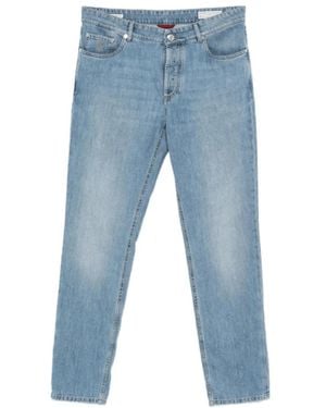 Brunello Cucinelli Bestickte Logo Hellblaue Jeans