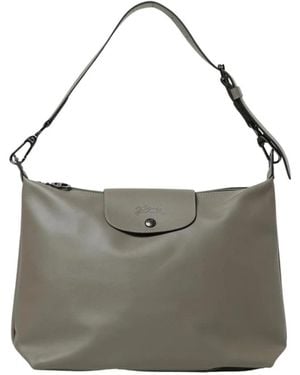 Longchamp Lederhandtasche Mit Verstellbarem Schulterriemen Und Top-Reißverschluss - Grau