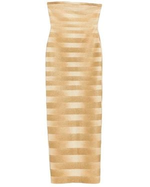 Hervé Léger Kleedjes ,Geel ,Nylon Strapless Bandage Jurk - Naturel