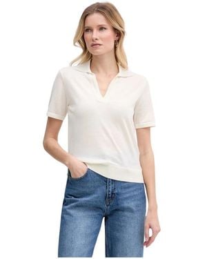 Guess Gebreide Polo Met V-Hals En Korte Mouwen - Wit