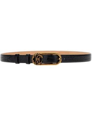 Roberto Cavalli Accessoires ,Zwart ,Leer Monogram Mirror Snake Leren Riem