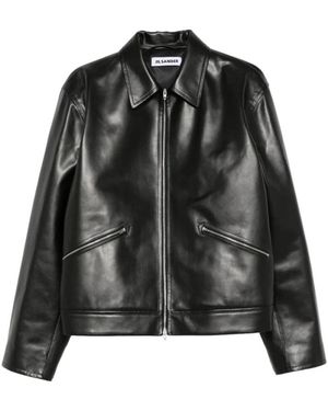 Jil Sander Leren Jas Met Rits - Zwart