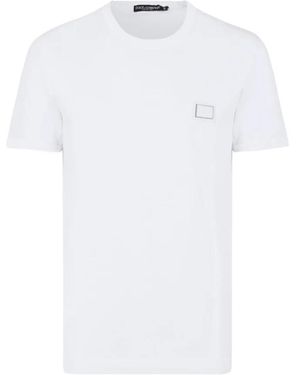 Dolce & Gabbana Weißes Baumwoll-T-Shirt Mit Logo-Patch