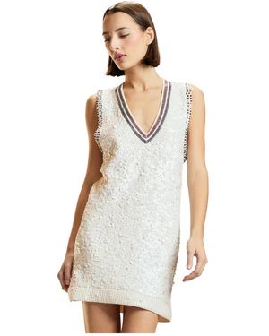 Cynthia Rowley Sequin V-Neck Mini Knit Dress - Wit