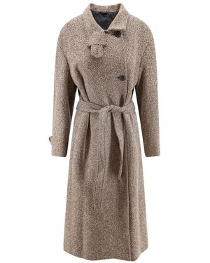 Brunello Cucinelli Jassen ,Wol Visgraatmantel Met Monili-Detail - Bruin