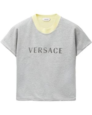 Versace Tops ,Grijs ,Katoen Bedruikt Stretch Katoen-Jersey T-Shirt