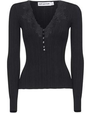 Self-Portrait V-Neck Knitwear - Bleu
