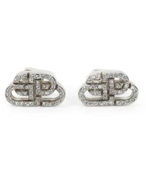 Balenciaga Bb Stud Xs Brass Earrings - White
