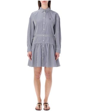 Ralph Lauren Gestreiftes Baumwoll-Hemdblusenkleid - Blau