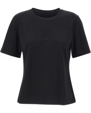 Elena Miro Tops ,Zwart ,Katoen T-Shirt Met Logo