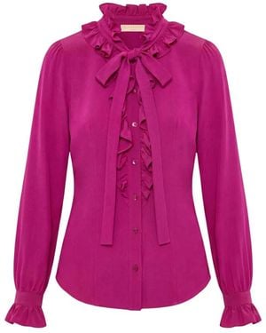 Ulla Johnson Overhemden ,Roze ,Leer Catroux Lange Mouw Zijde Blouse - Paars