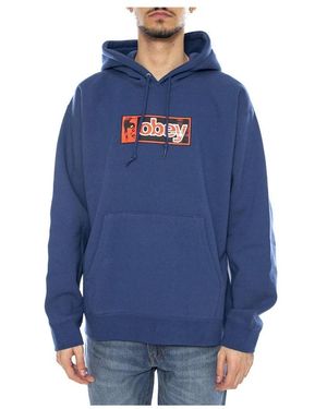 Obey Hoodies & Sweatvesten ,Blauw ,Katoen Half Icon Fleece