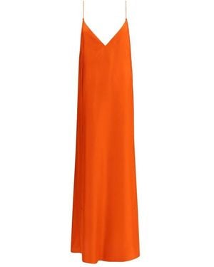 Rohe Satin Langes Kleid - Orange