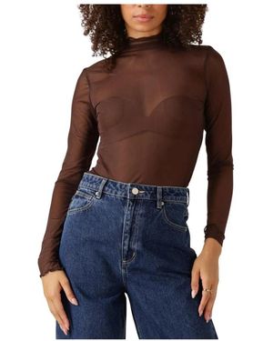 Object Tops ,Bruin ,Polyester Objnela Ls O-Neck Mesh Top Rep - Blauw