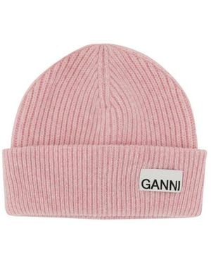 Ganni Accessoires ,Roze ,Wol Fitted Rib Knit Wool Beanie