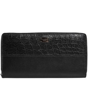 Dolce & Gabbana Luxuriöse Straußenleder Brieftasche Mit Viel Stauraum - Schwarz