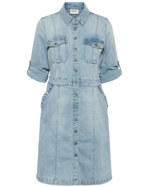 Cream Shirt Dresses - Blue