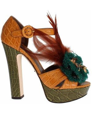 Dolce & Gabbana Sandali con cinturino alla caviglia in cristallo multicolore - Marrone