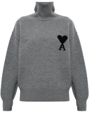 Ami Paris Wol Trui Met Col En Logo - Grijs