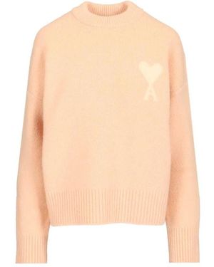 Ami Paris Ami De Coeur Sweater Met Ronde Hals - Naturel