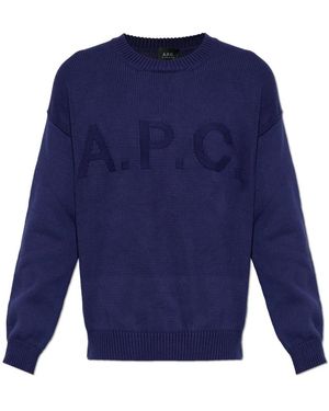 A.P.C. Katoenen Trui Met Logo - Blauw