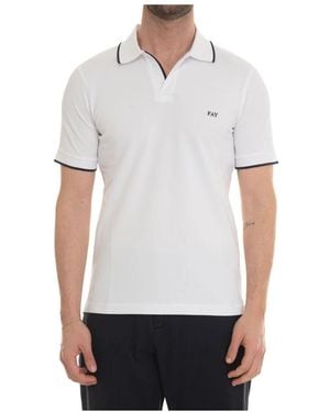 Fay Logo Polo Shirt Strukturstoff Kontrastdetail - Weiß