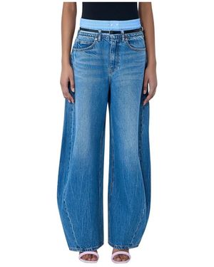 Alexander Wang Jeans ,Blauw ,Katoen Wide-Leg Jeans Contrast Waistband