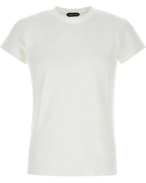 Tom Ford Koud Geverfd Katoenen T-Shirt Met Ronde Hals - Wit