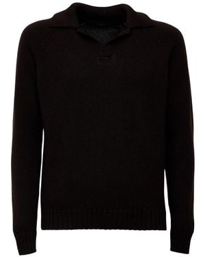 Zanone Tops ,Bruin ,Polo Trui Met Lange Mouwen - Zwart