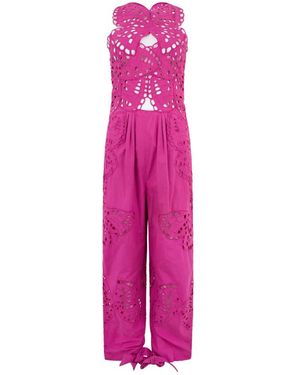 Alberta Ferretti Jumpsuits & Playsuits ,Roze ,Katoen Jumpsuit Met Strikken Aan De Onderkant