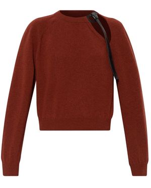 Ferragamo Truien & Vesten ,Rood ,Leer Trui Met Leren Applicatie Bij De Halslijn