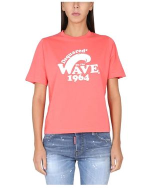 DSquared² Tops ,Roze ,Katoen Graphic Printed Crewneck T-Shirt - Rood